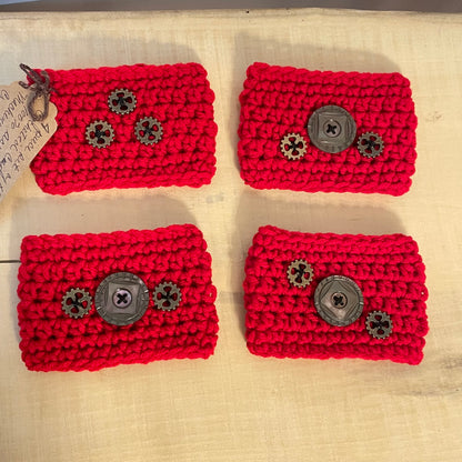 4 Pack Red Cup Can Cozies Huggies Koozies Gear Accent Hand Crocheted Indoor Outdoor Host Hostess Party Casual Gift Set