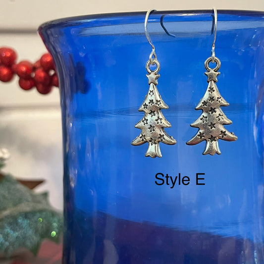 Handmade Christmas Tree & Stars Ornaments Metal Charm Earrings Holiday Party Secret Santa Gift Idea Minimalist Simple Stocking