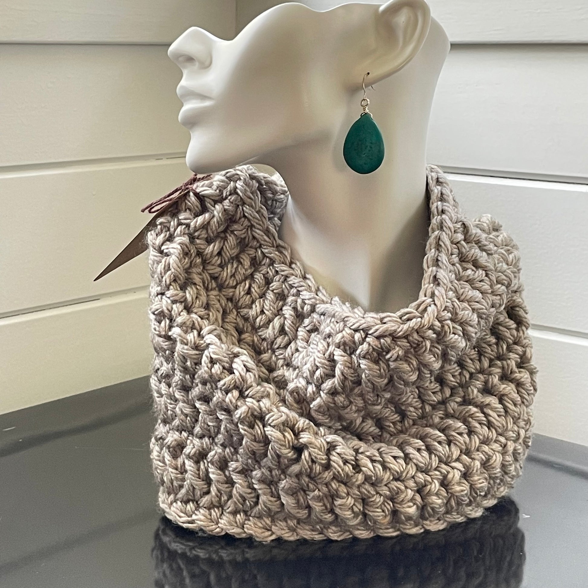 Extra Soft Pewter Silver Marbled Cowl Infinity Scarf Hand Crochet Knit Winter Fall Spring Unisex Men Women Grey Gray