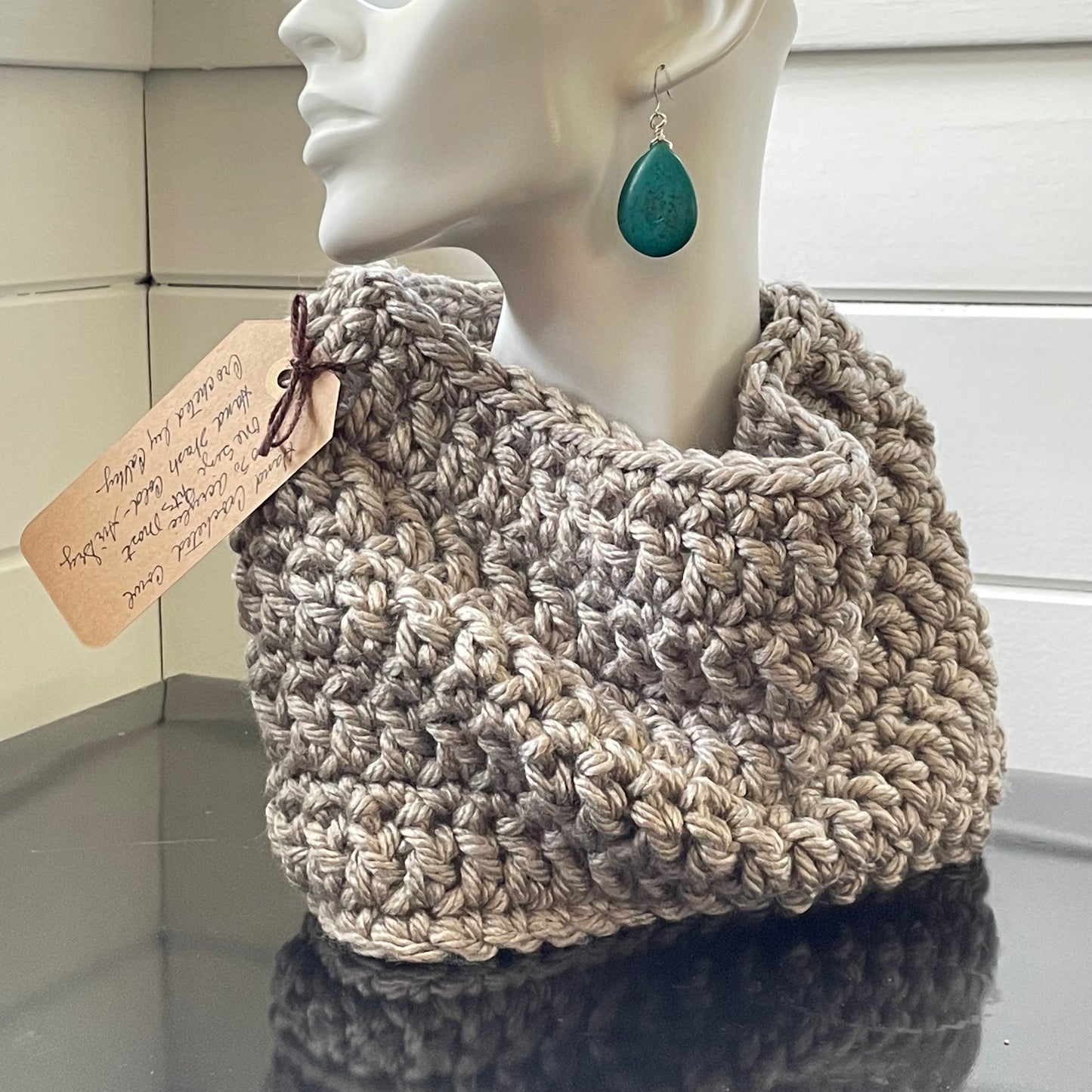 Extra Soft Pewter Silver Marbled Cowl Infinity Scarf Hand Crochet Knit Winter Fall Spring Unisex Men Women Grey Gray