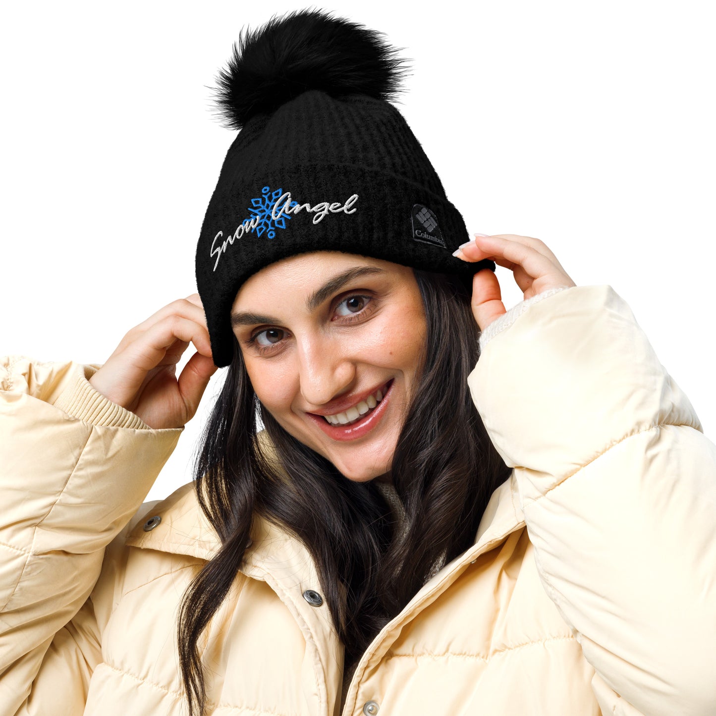 Columbia Snow Angel Pom-Pom Knit Beanie Microfleece Lined Snowflake Double Layer Women's Men's Gift Winter