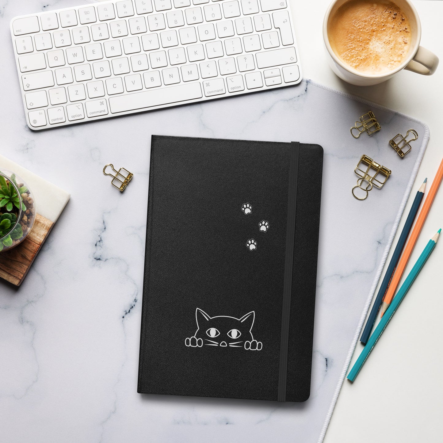 Lined Journal Notebook Peek-a-boo Cat Pawprint Design Medium 5.5" x 8.5" 80 pages Hardcover for Pet Lovers Women Men Writing Work School Office