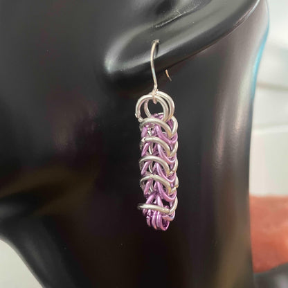 Box Chainmail Earrings Pastel Purple & Silver Aluminum 1.75" Lightweight Statement