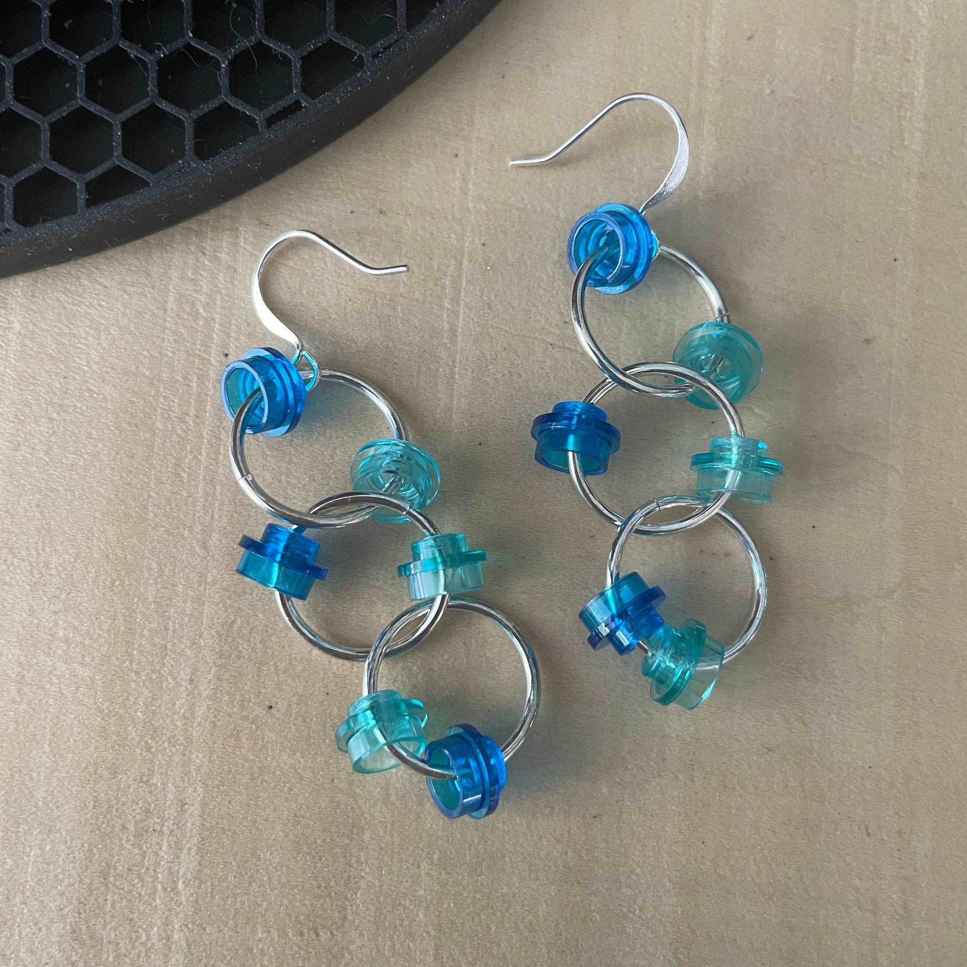 Hoop & Connector Piece Earrings Multi Blue