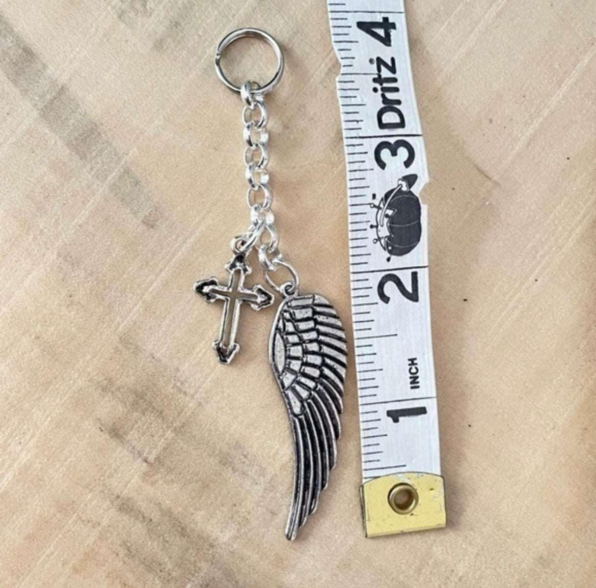Cross & Angel Wing Keychain 4”