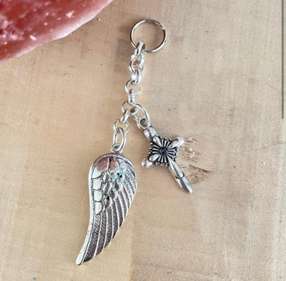 Cross & Angel Wing Keychain 3.5”