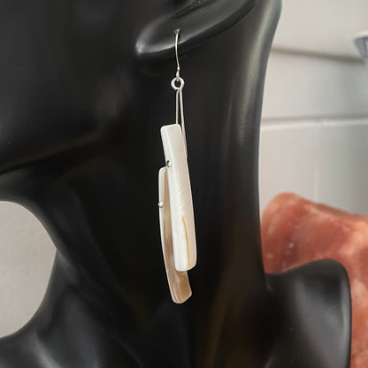 Long Ivory Shell Dangle Earrings 3.25" Iridescent Coastal Beach Resort Cream Women Gift Everyday Fashion Handmade Jewelry