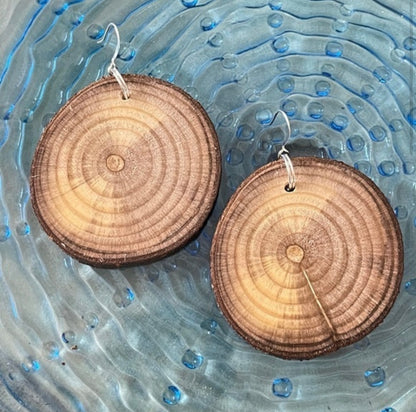 Natural Wood Round Statement Earrings 2.75" Lightweight Reclaimed Rustic Upcycled