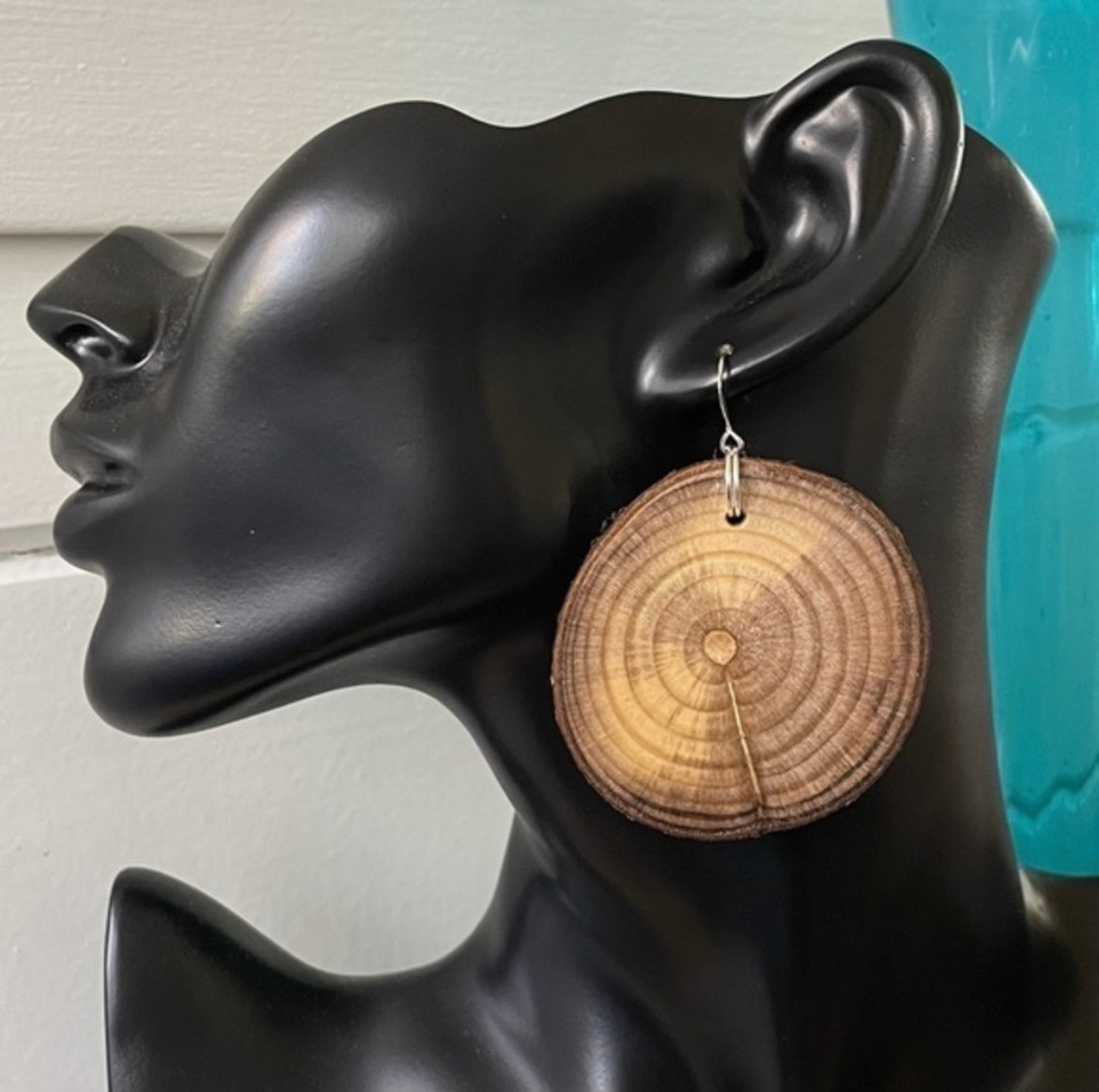 Natural Wood Round Statement Earrings 2.75" Lightweight Reclaimed Rustic Upcycled