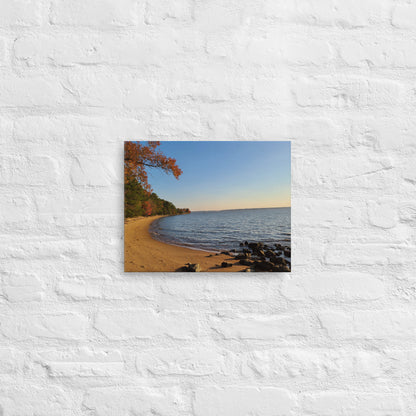 Riverside Beachfront Landscape on Thin Canvas Nature Photograph Scenic Photo Picture America Autumn Trees Water Cool Wall Art