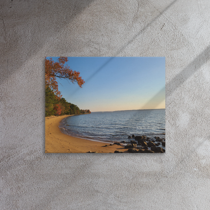 Riverside Beachfront Landscape on Thin Canvas Nature Photograph Scenic Photo Picture America Autumn Trees Water Cool Wall Art