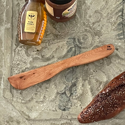 Medium Wide Edge Knife Spreader Cherry 10.5" Reclaimed Wood Kitchen Utensil Handmade Charcuterie